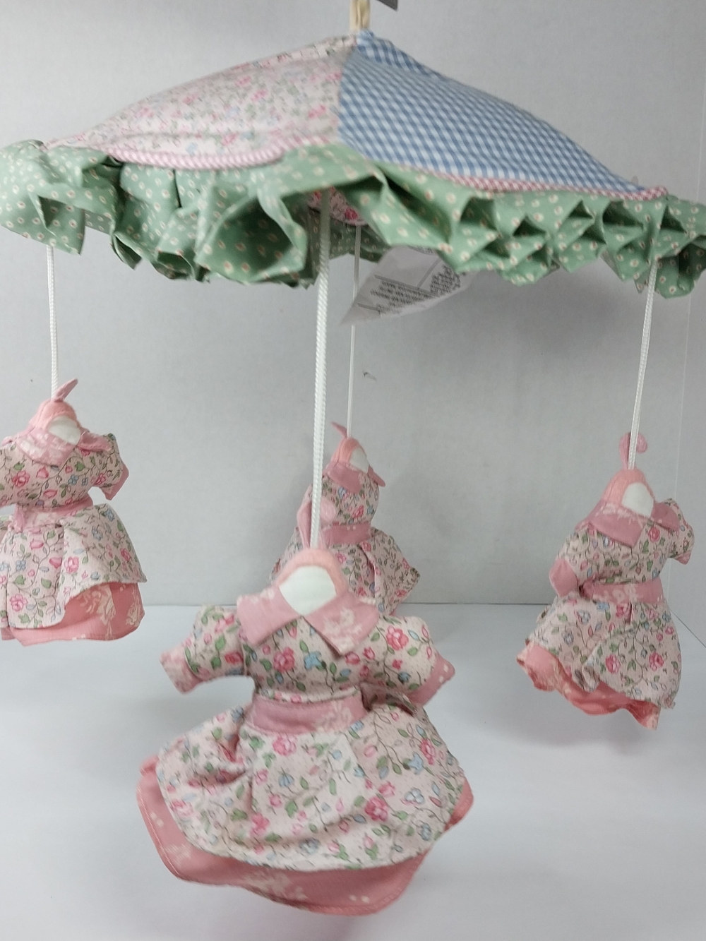 Vintage Cottagecore Coquette Small Baby Crib mobile Umbrella Patchwork Top